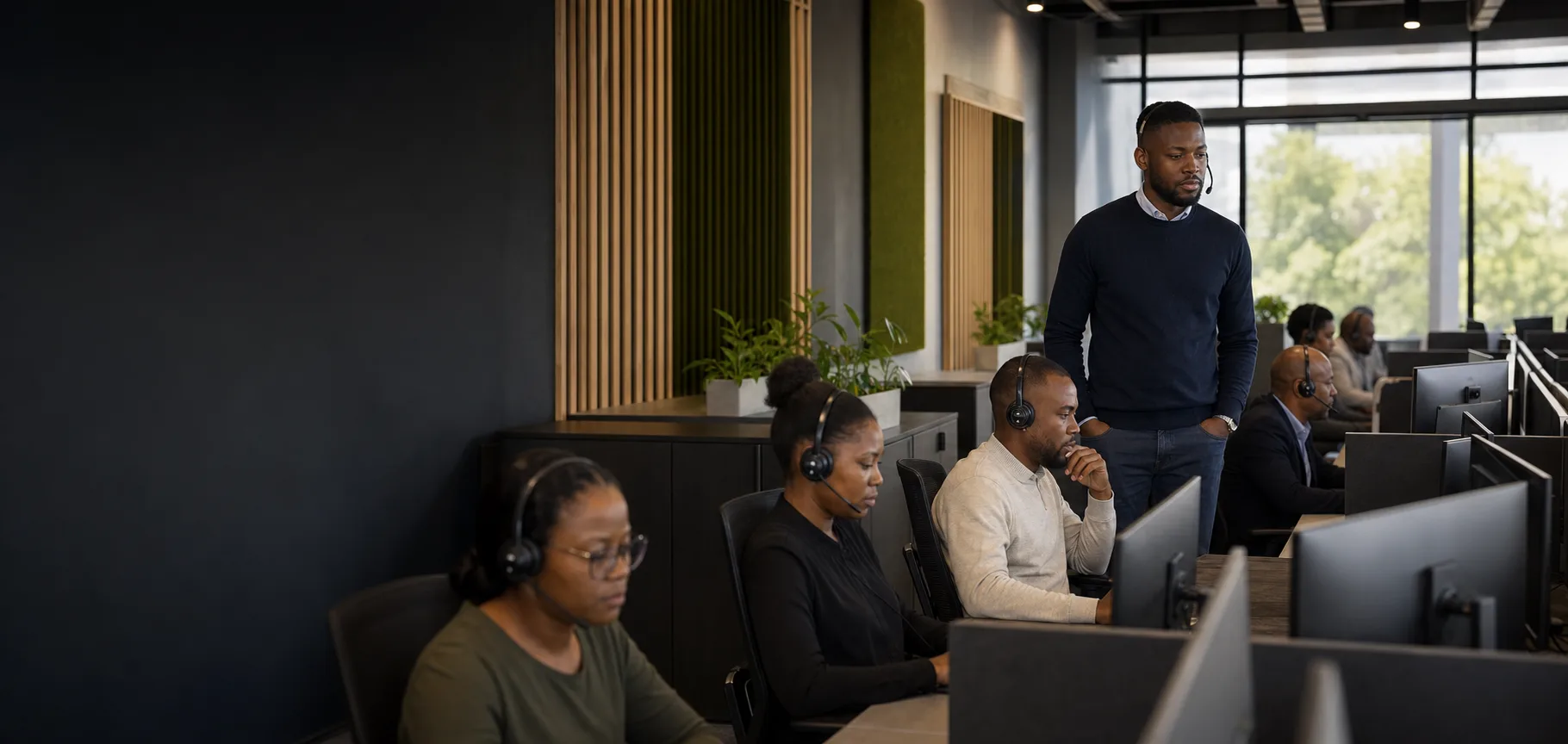 South African contact centre operations team working in a modern Pretoria office